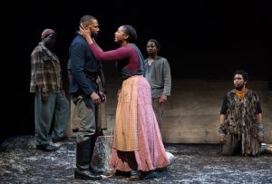 Roy Lewis, Akosua Amo-Adem, Dion Johnstone, Lisa Berry, Marcel Stewart, and Peter Fernandes in Father Comes Home From The Wars, Soulpepper. Photo by Cylla von Tiedemann