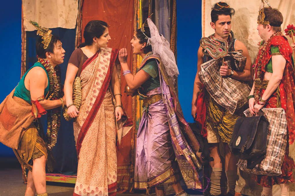 Richard Lee, Zorana Sadiq, Mina James, Ali Momen, and Colin Doyle in Sultans of the Street. Set & Costume Design by Camellia Koo; Lighting Design by Michelle Ramsay. Photo by Cylla von Tiedemann.