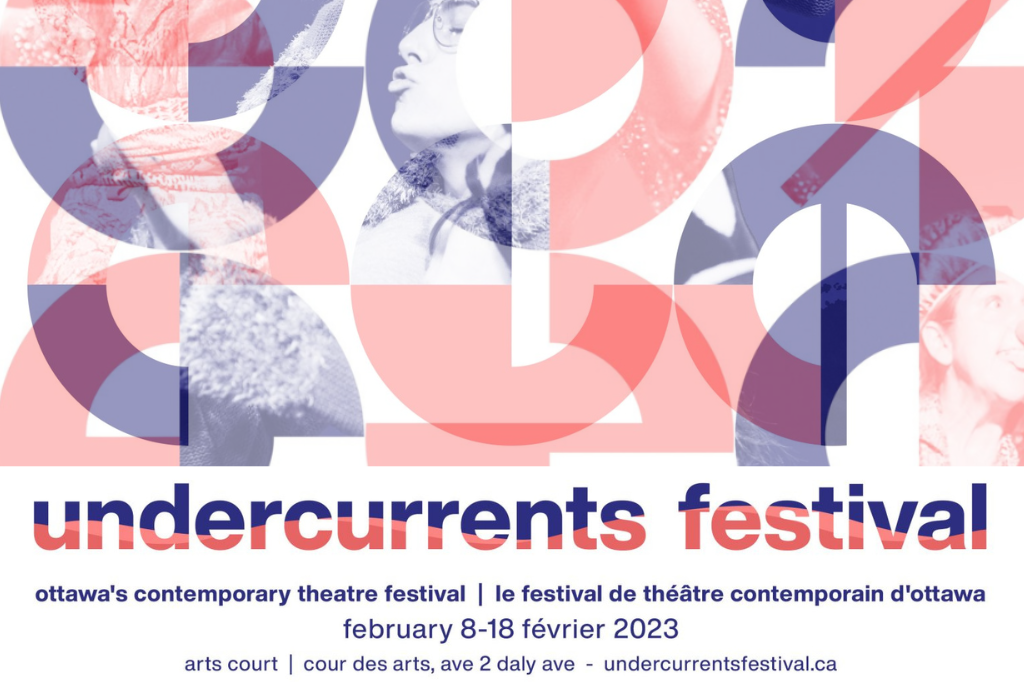 Undercurrents festival logo. People's profiles in pale purple and pink overlaid with the undercurrents festival logo.