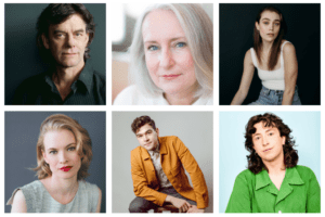 The cast of Things I Know to be True. Clockwise from the top left: Tom McCamus, Seana McKenna, Alanna Bale, Merlin Simard, Daniel Maslany, andChristine Horne,