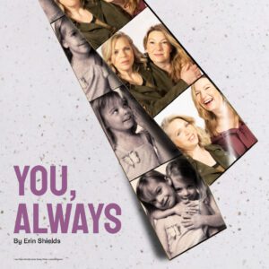 Photos of two women at different ages arranged like a film strip.