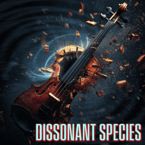 Violin being smashed on dark blue backdrop.