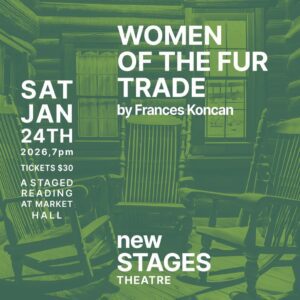 Image shows green poster with details of the production