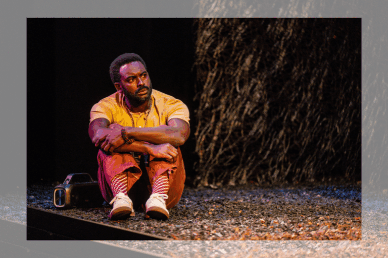 Mazin Elsadig in 'The Comeuppance.' Photo by Dahlia Katz. Set design by Shannon Lea Doyle, costume design by Ming Wong, lighting design by Jason Hand.