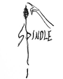 A drawn finger touches the top of a spindle.