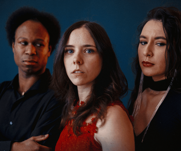 A photo of actors Jamar Adams-Thompson, Emily Anne Corcoran, and Tara Sky.