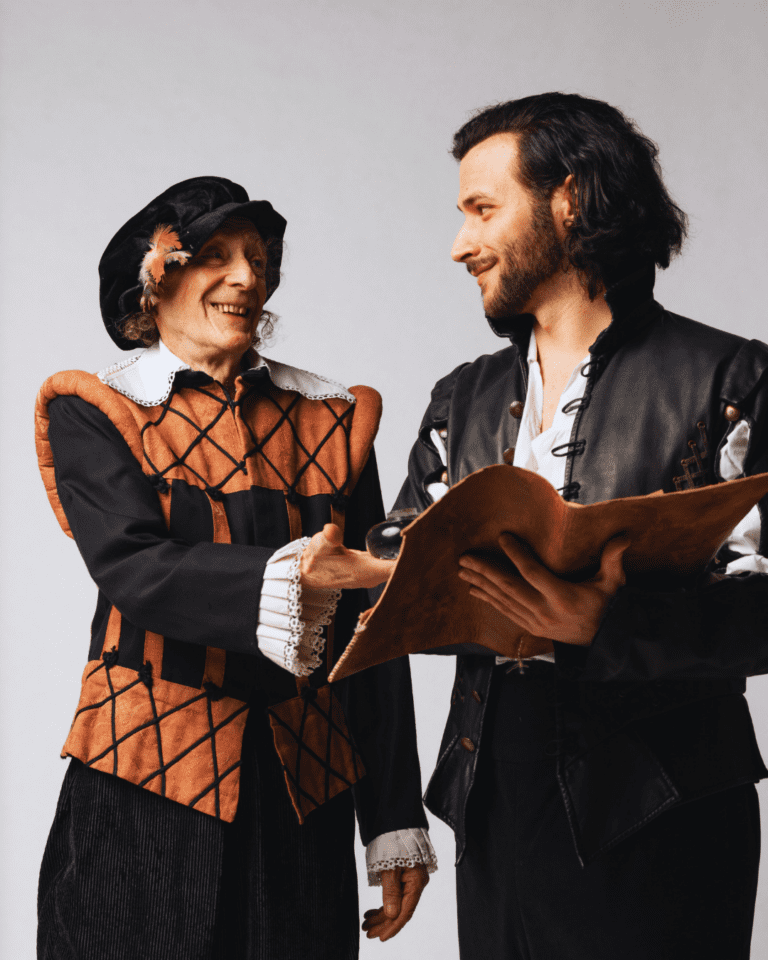 Jacob Leonard and Simon Webb as William Shakespeare and Philip Henslowe in Shakespeare in Love at Metro Theatre