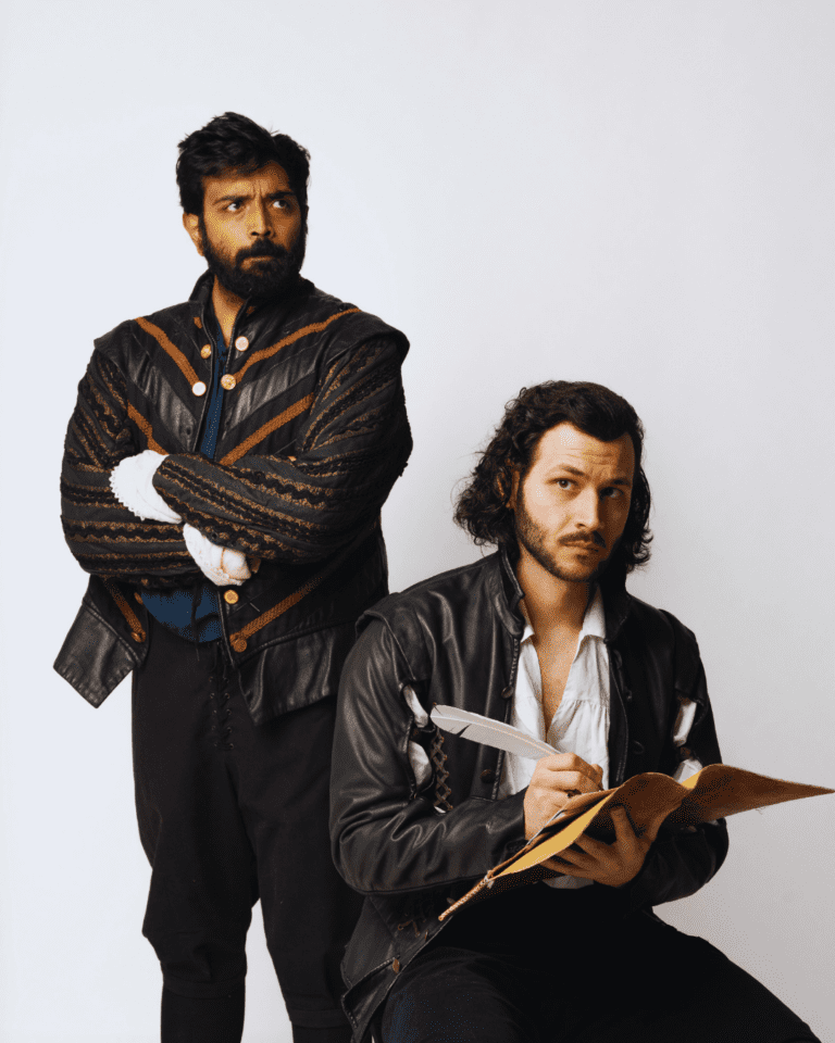 Jacob Leonard and Akshaya Pattanayak as William Shakespeare and Christopher Marlowe in Shakespeare in Love at Metro Theatre