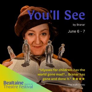 A woman holding open a book