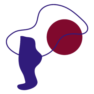 Blue foot silhouette beside a dark red circle. Blue squiggly line connecting the two.  