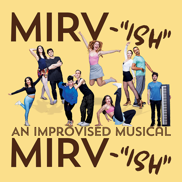 Several people wearing dance rehearsal clothing pose in a funny ways. One of them holds a keyboard. 