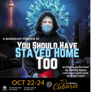 Man in pandemic mask, hooded, holding narcan as a large COVID virus hangs above him.